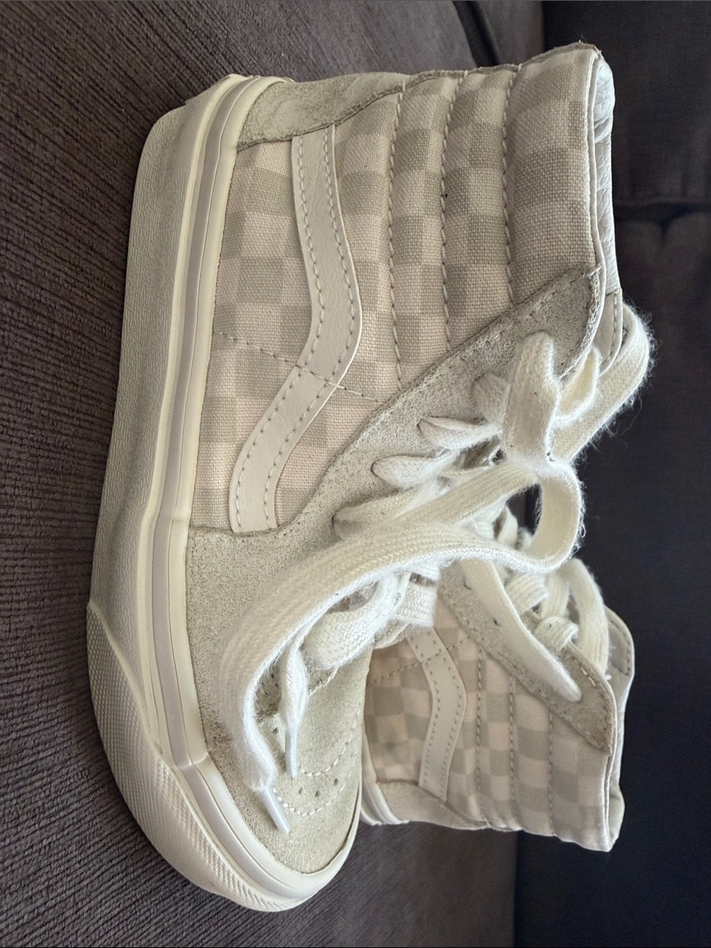 Vans Classic Checker High-Top Sneakers in Light Gray/Cream
